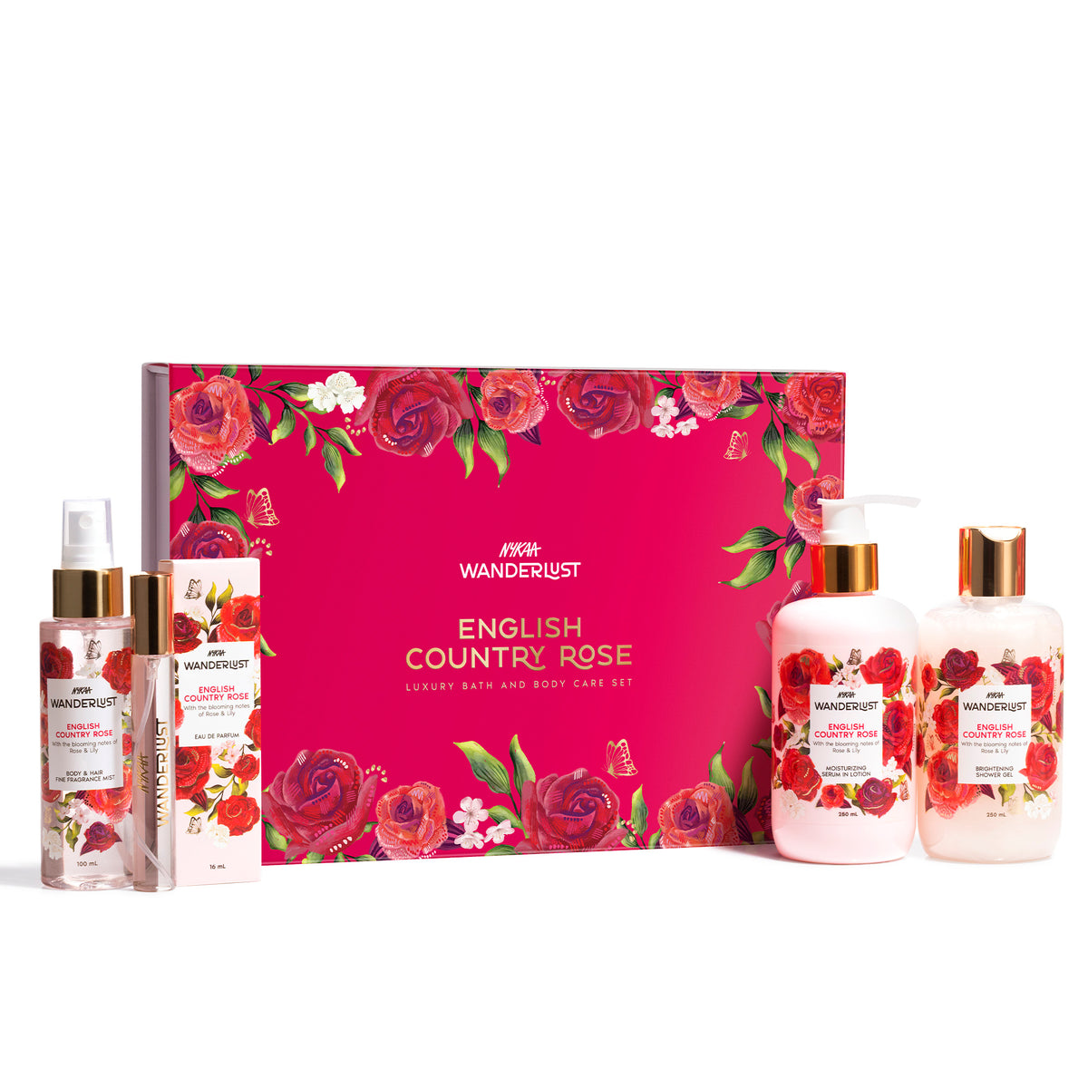 English Country Rose Luxury Gift Set for Women - Shower Gel, Lotion, Mist & EDP