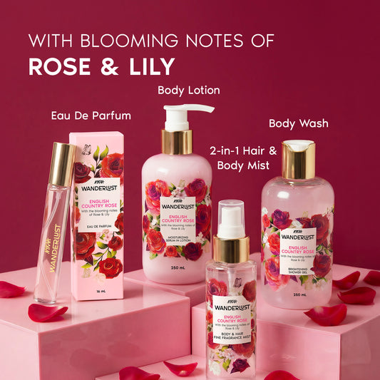 English Country Rose Luxury Gift Set for Women - Shower Gel, Lotion, Mist & EDP