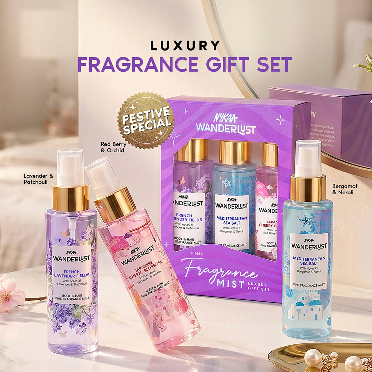 Fine Fragrance Mist Gift Set for Women - Fresh, Floral, Lavender - Set of 3