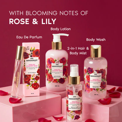 English Country Rose Luxury Gift Set for Women - Shower Gel, Lotion, Mist & EDP