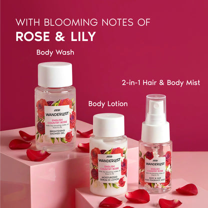 English Country Rose Bath & Body Gift Set for Women - Shower Gel, Lotion, Mist