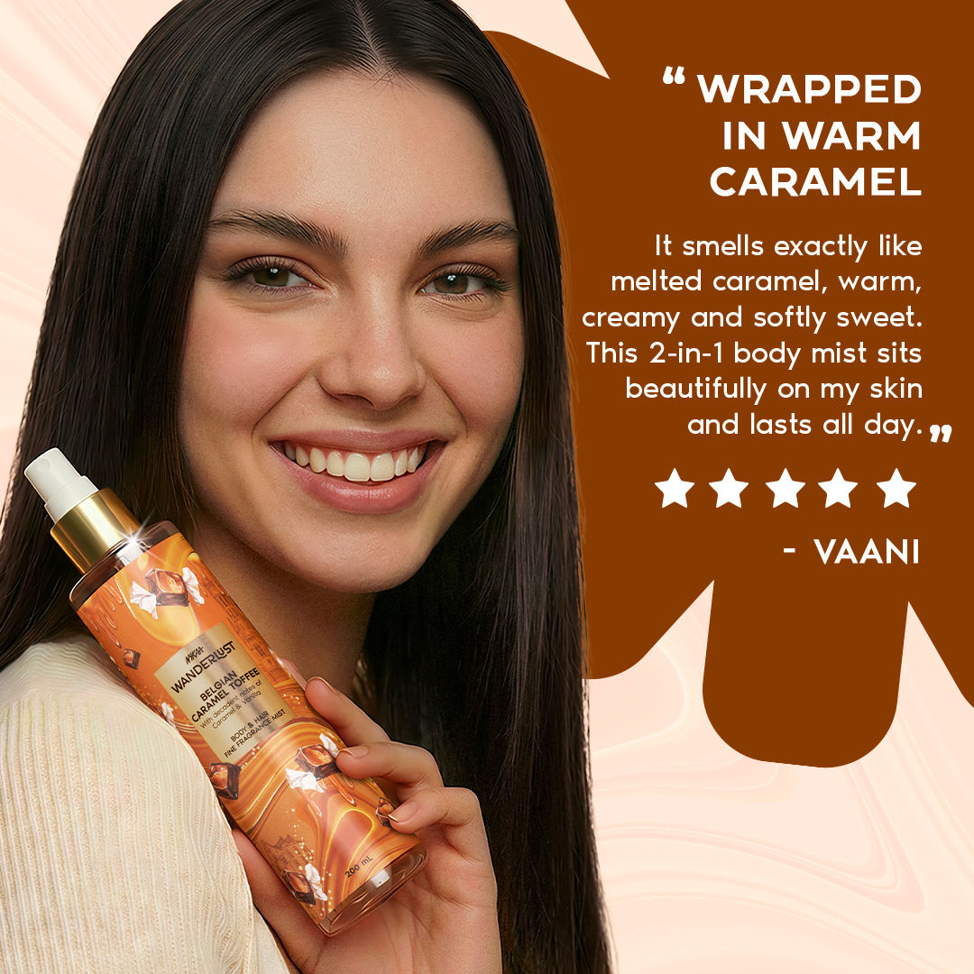 Nykaa Wanderlust Belgian Caramel Toffee Body & Hair Perfume Mist Long Lasting Fragrance For Her