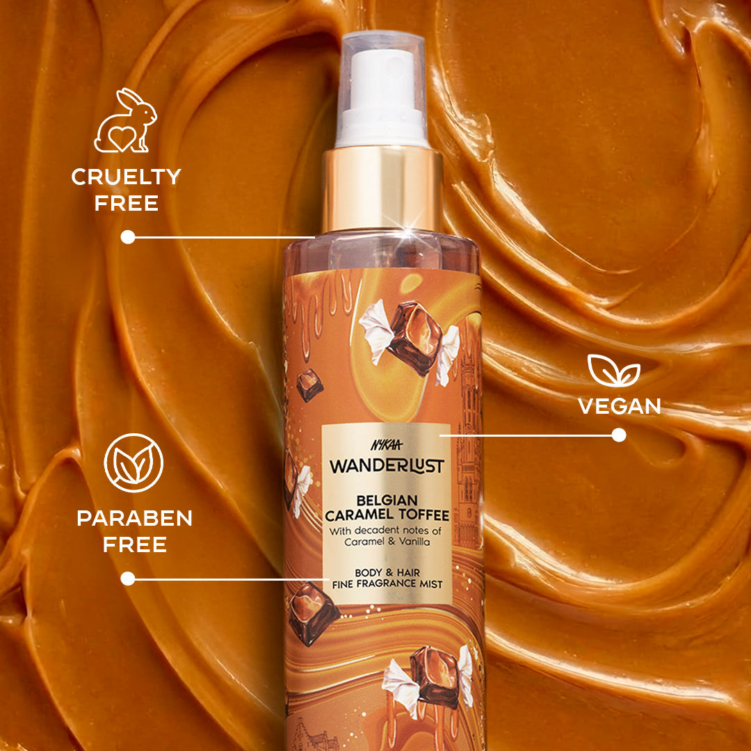 Nykaa Wanderlust Belgian Caramel Toffee Body & Hair Perfume Mist Long Lasting Fragrance For Her