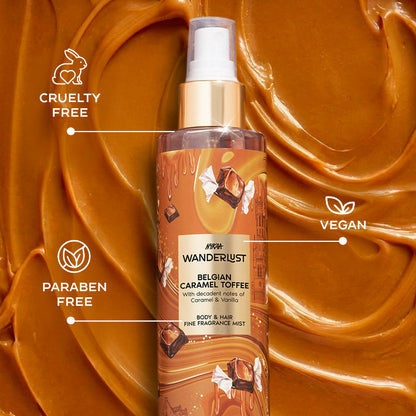 Nykaa Wanderlust Belgian Caramel Toffee Body & Hair Perfume Mist Long Lasting Fragrance For Her
